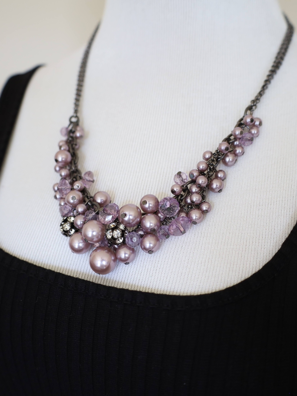 Lavender Pearl Cluster Statement Necklace - Women Jewelry